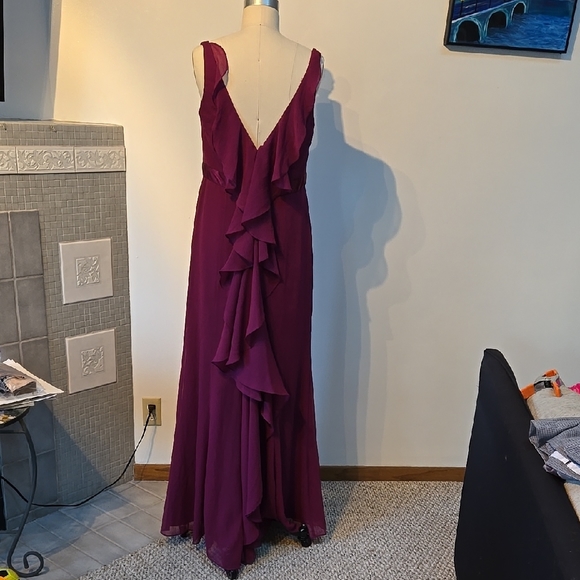 David's Bridal Red V-Neck Sleeveless Gown for Weddings - Picture 3 of 5